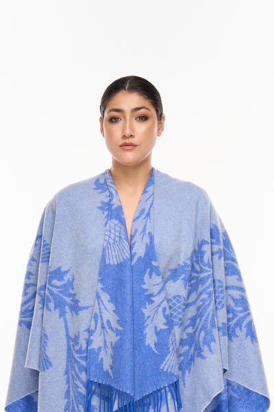 Cape Single Thistle Blue Poncho 100% Pure Lambswool