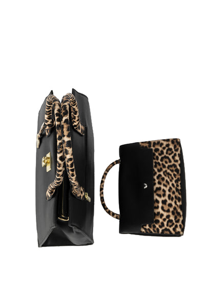 Women's Handbag Lucchi Design - Black/Leopard Print