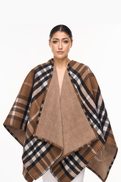 Cape EC Reversible Brown Poncho 100% Pure Lambswool