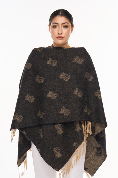 Cape Small Thistle Charcoal Poncho 100% Pure Lambswool