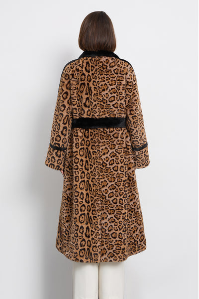 Women's Fur Long Coat Exclusive Design - Leopard Print