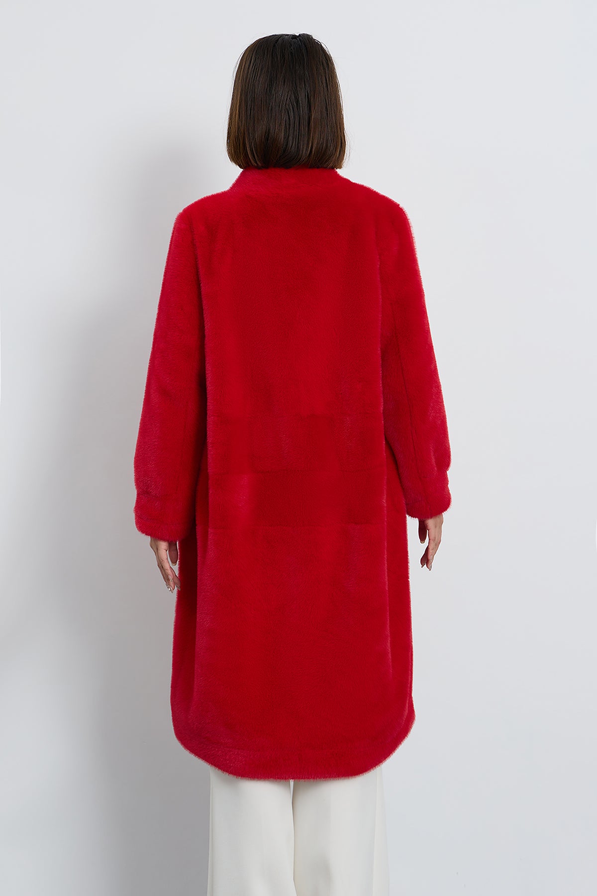 Women's Fur Long Coat Exclusive Design - Red