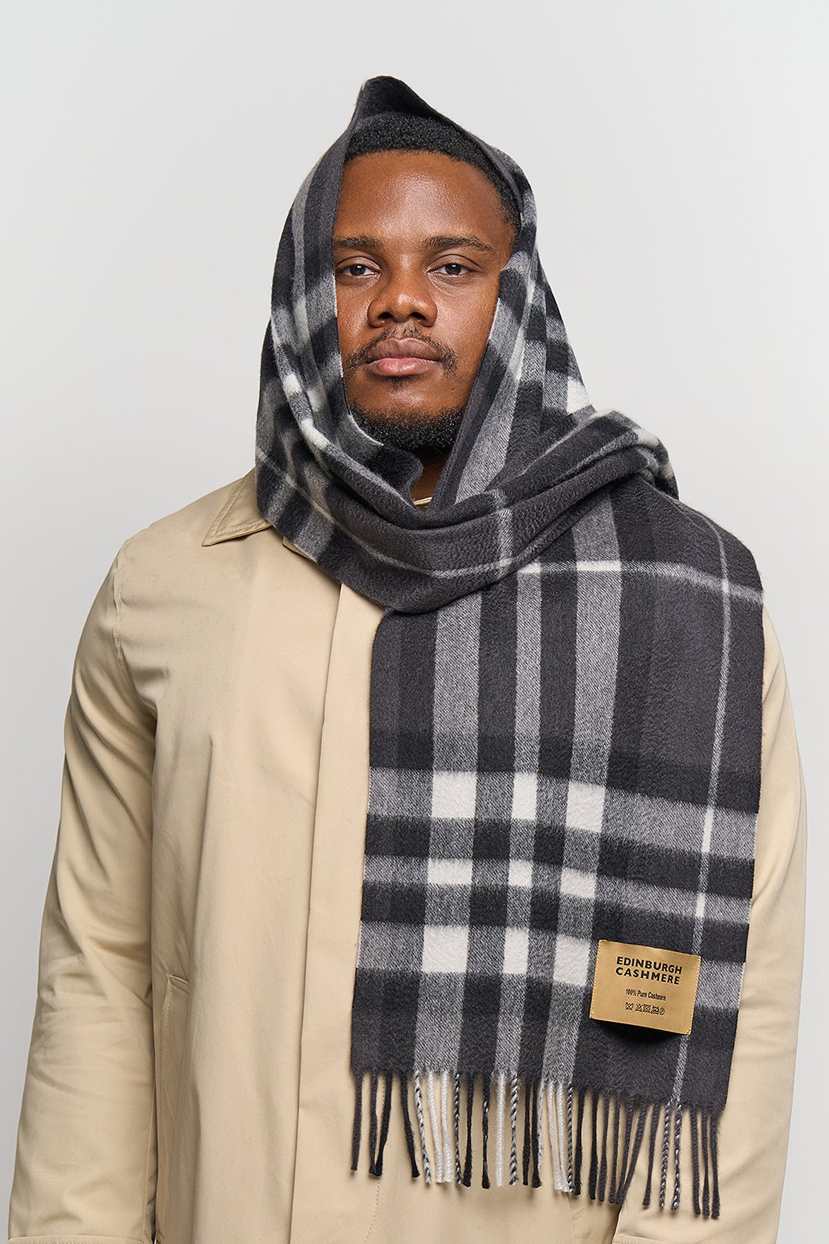 DC Check Cashmere Scarf Charcoal - Big Size