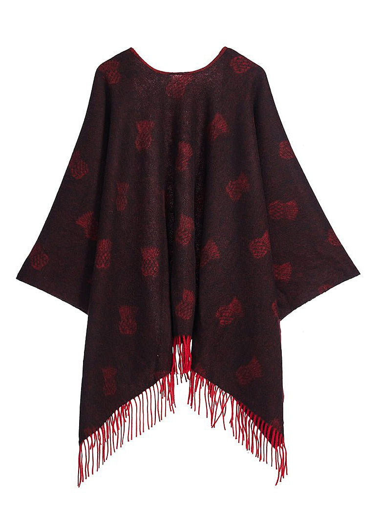 Cape Small Thistle Red Poncho 100% Pure Lambswool
