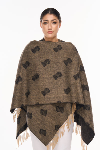 Cape Small Thistle Charcoal Poncho 100% Pure Lambswool