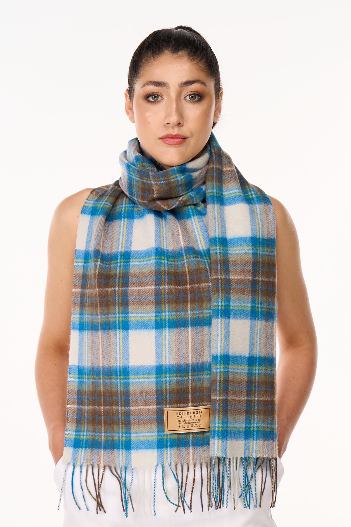 100% Pure Cashmere Scarf Design Stewart Muted Blue