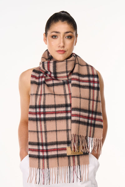Cashmere Scarf Thomson Camel Light Tartan - Small Size