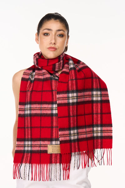 100% Pure Cashmere Scarf Scottish Thomson Red Check Design