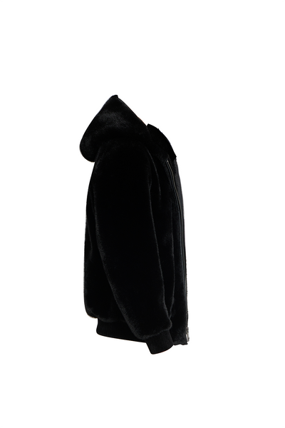 Men's Hooded Fur Jacket Exclusive Design - Black