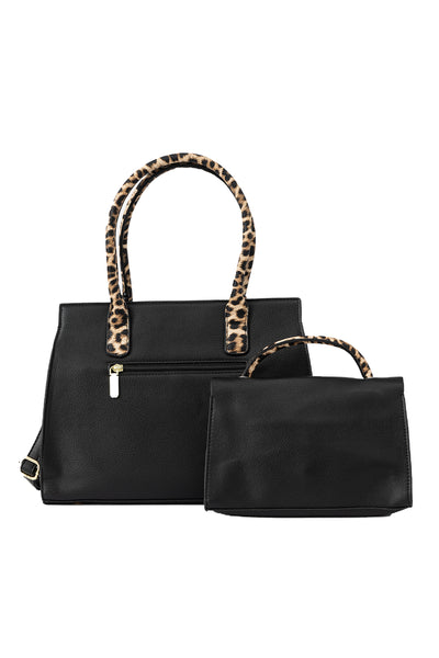 Women's Handbag Lucchi Design - Black/Leopard Print