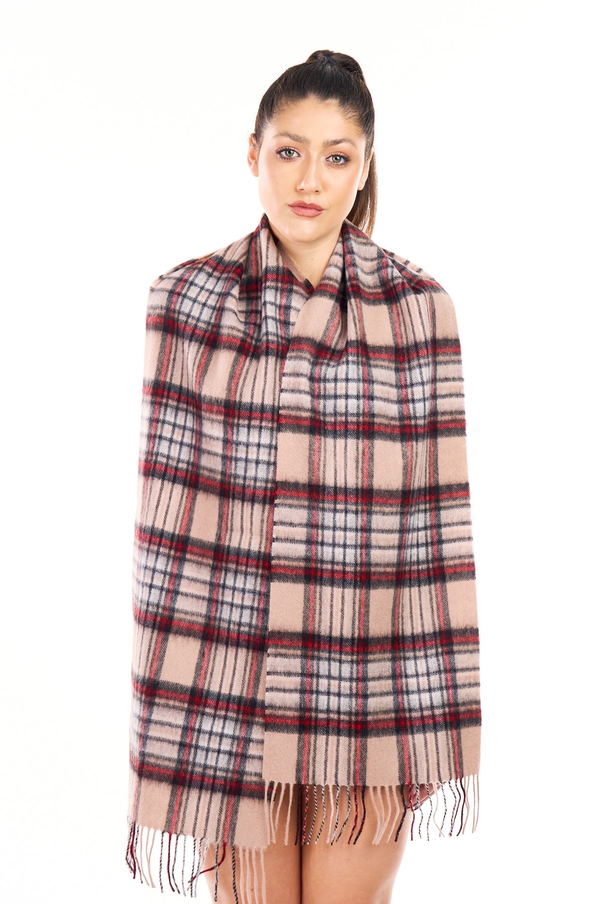 100% Pure Children's Cashmere Scarf Stewart Camel Tartan