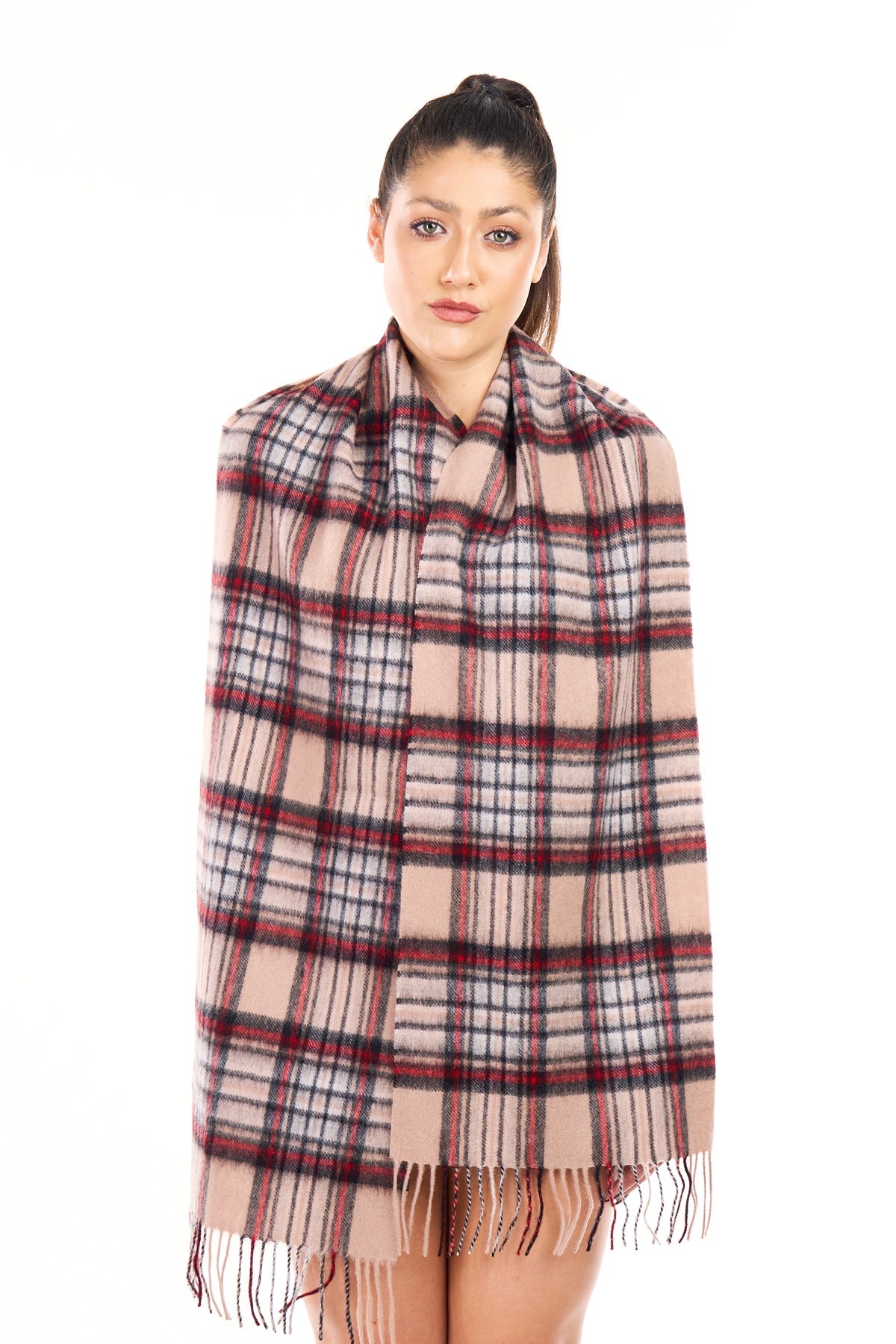 100% Pure Cashmere Scarf Stewart Camel Tartan