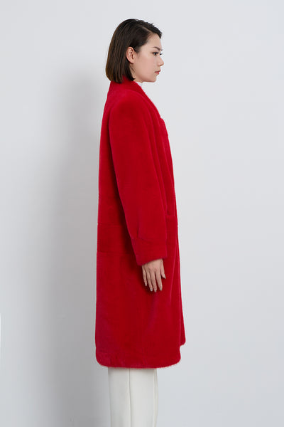 Women's Fur Long Coat Exclusive Design - Red