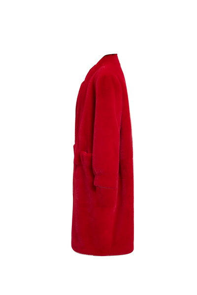 Women's Fur Long Coat Exclusive Design - Red