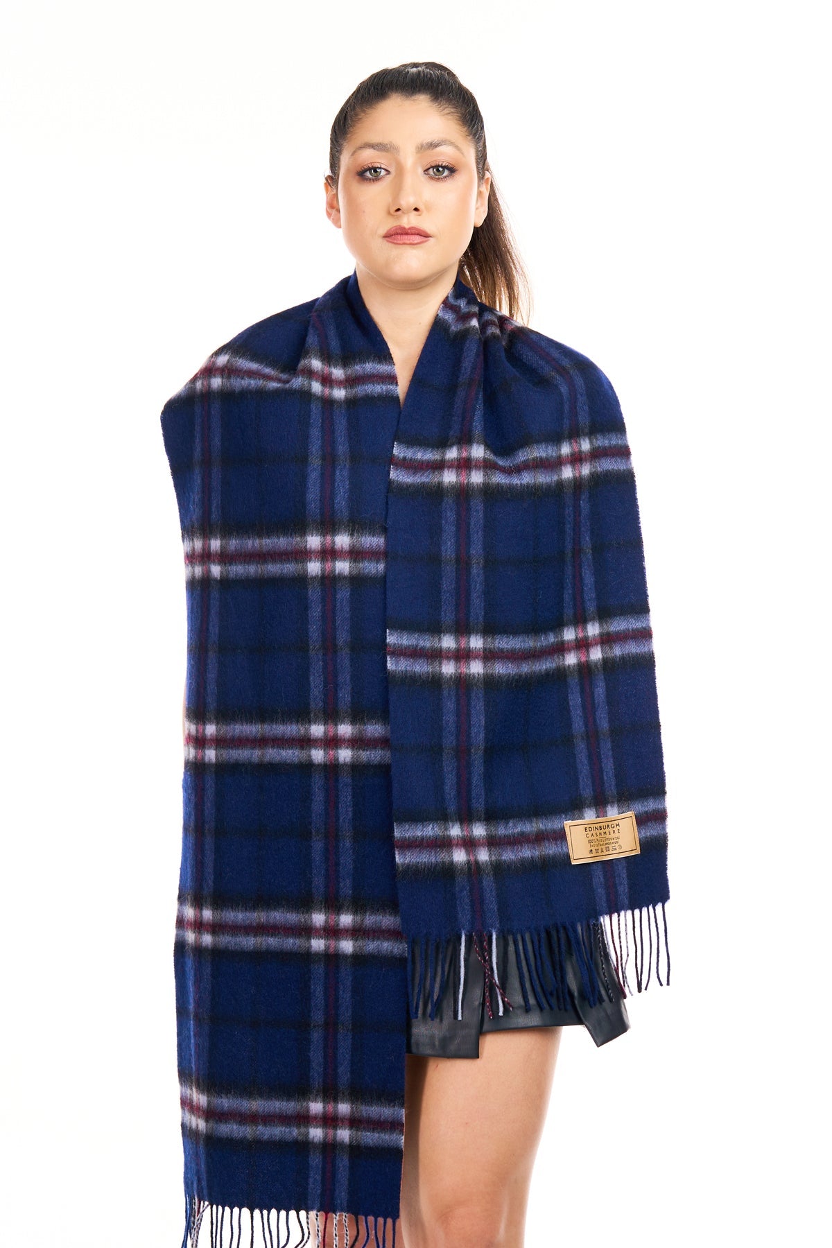 100% Pure Cashmere Scarf Thomson Navy Tartan