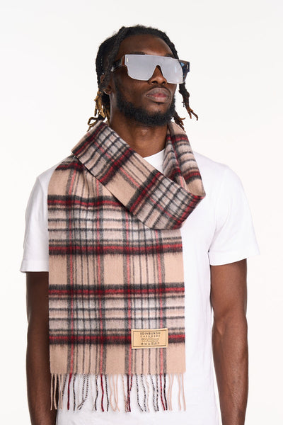 100% Pure Cashmere Scarf Stewart Camel Tartan