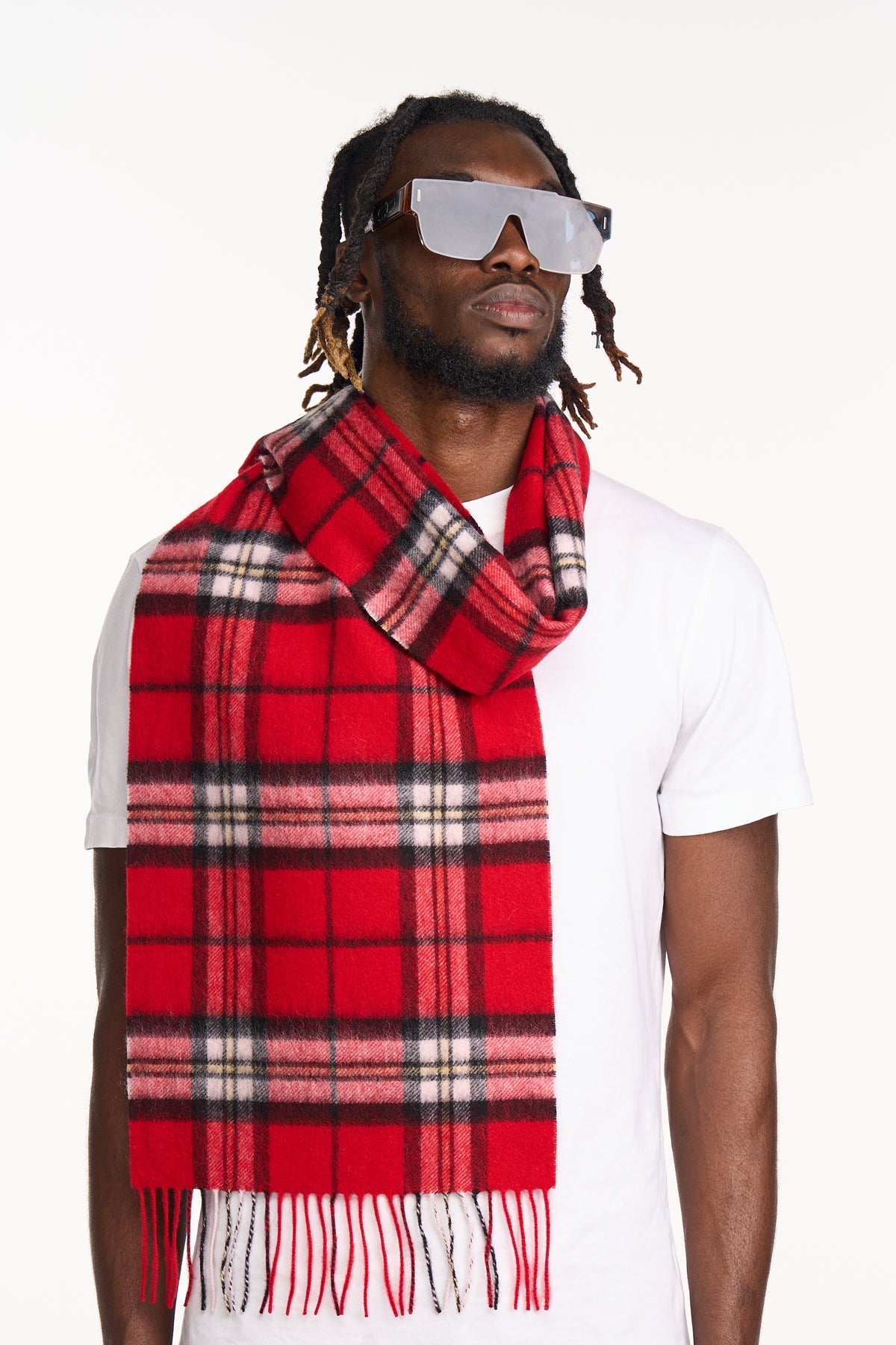 100% Pure Cashmere Scarf Scottish Thomson Red Check Design