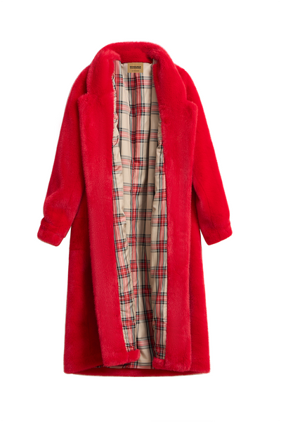 Women's Fur Long Coat Exclusive Design - Red