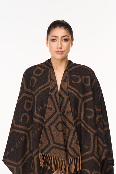 Exclusive Iconic Design Cape Brown Poncho 100% Pure Wool