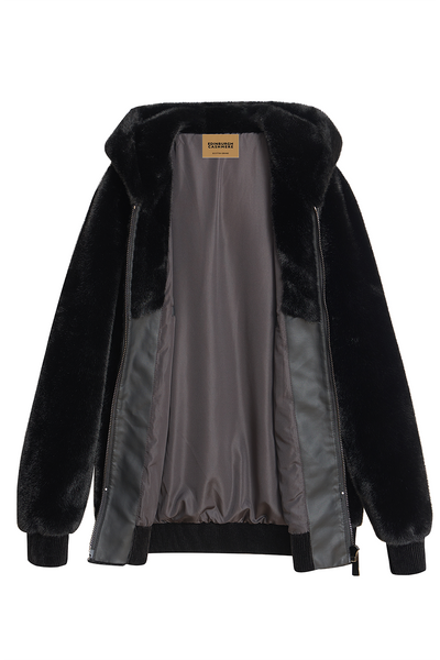 Men's Hooded Fur Jacket Exclusive Design - Black