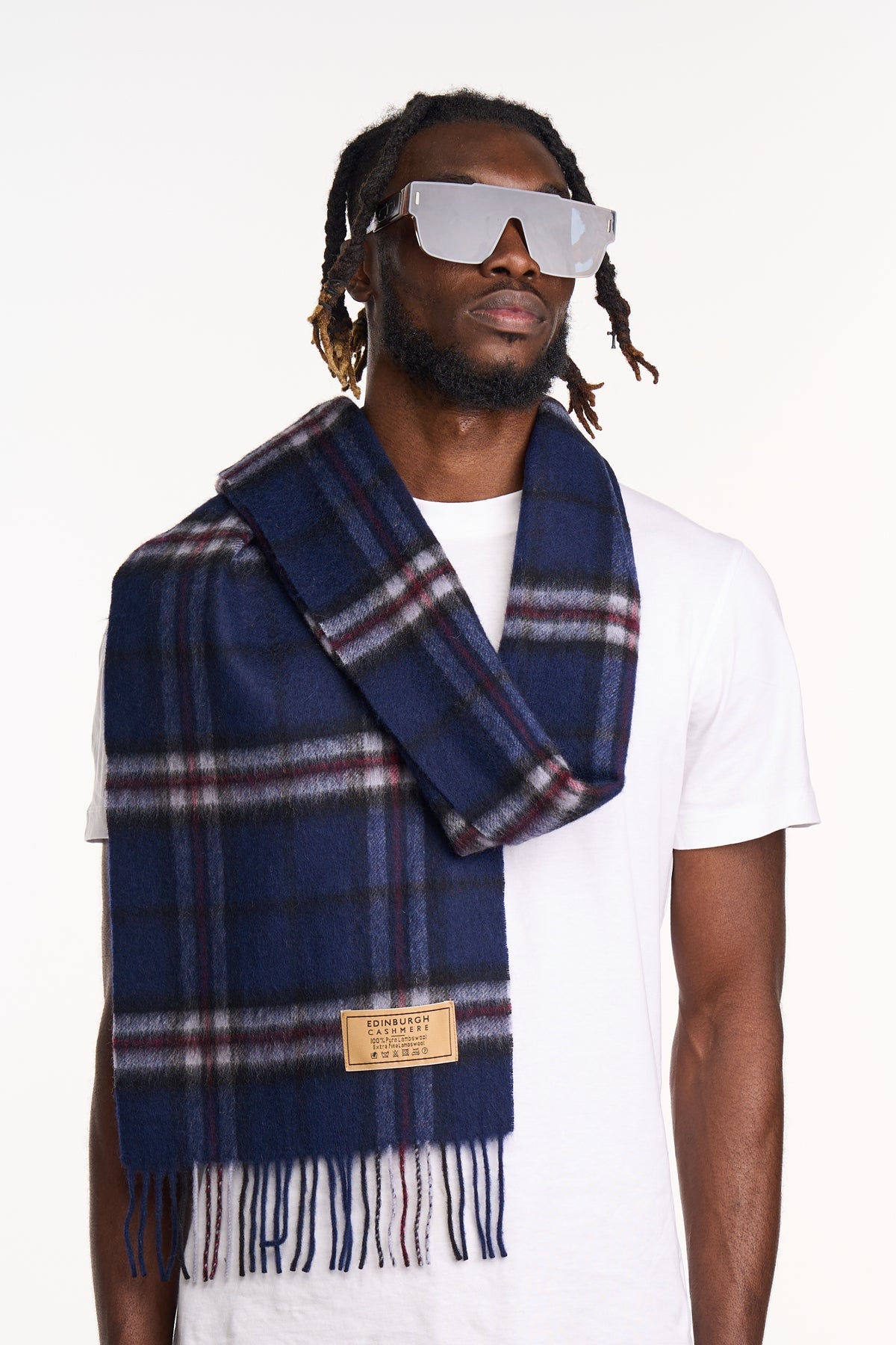 100% Pure Cashmere Scarf Thomson Navy Tartan