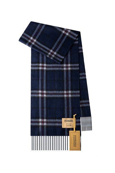100% Pure Cashmere Scarf Thomson Navy Tartan - Small Size