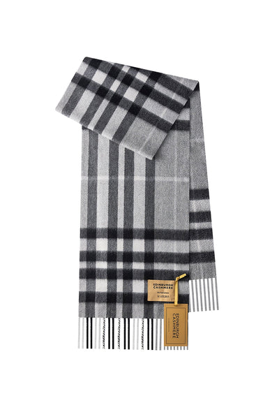 100% Pure Cashmere Children DC Check Scarf Grey