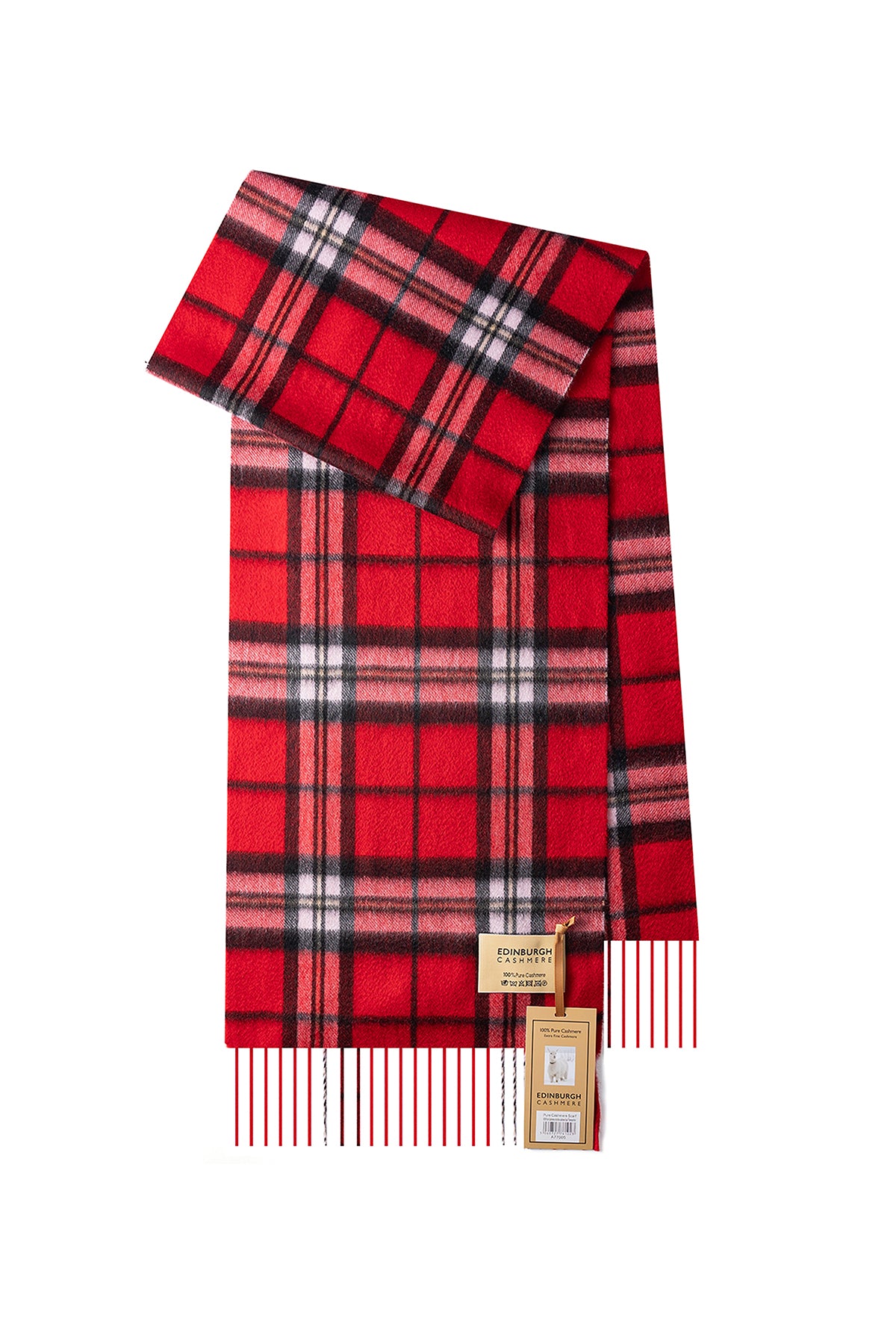 100% Pure Cashmere Scarf Scottish Thomson Red Check Design