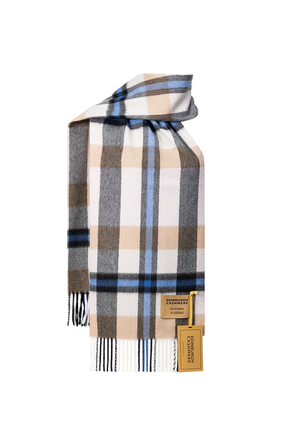 100% Pure Cashmere Children DC Scott Scarf Blue/Camel