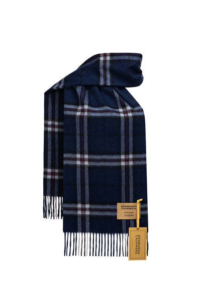 100% Pure Cashmere Scarf Thomson Navy Tartan - Small Size