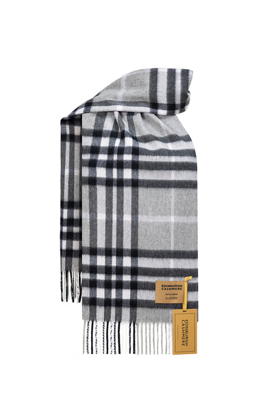 100% Pure Cashmere Designer Scarf Iconic DC Classic Grey