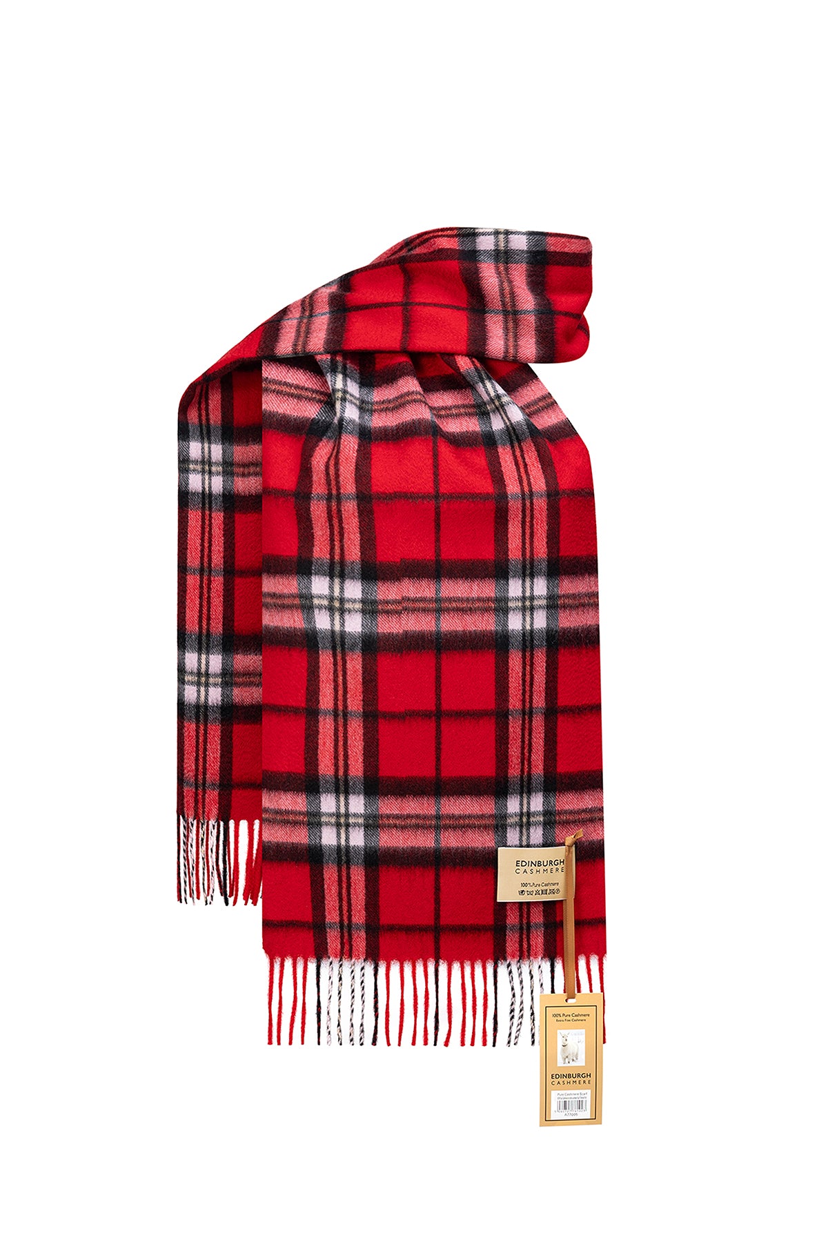 100% Pure Cashmere Scarf Scottish Thomson Red Check Design