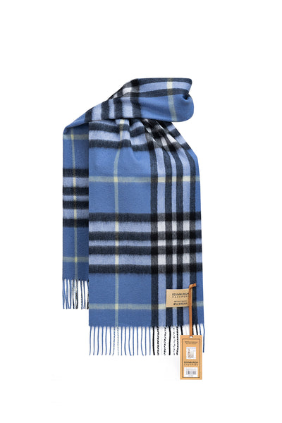 100% Pure Cashmere Designer Scarf Iconic DC Classic Blue