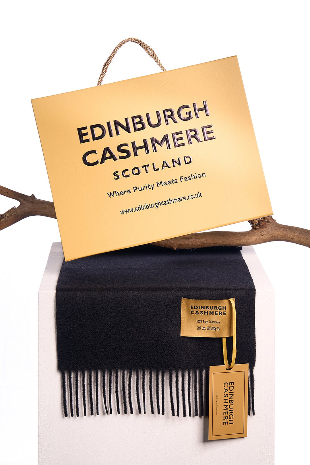 100% Pure Cashmere Scarf Black - Small Size | Edinburgh Cashmere