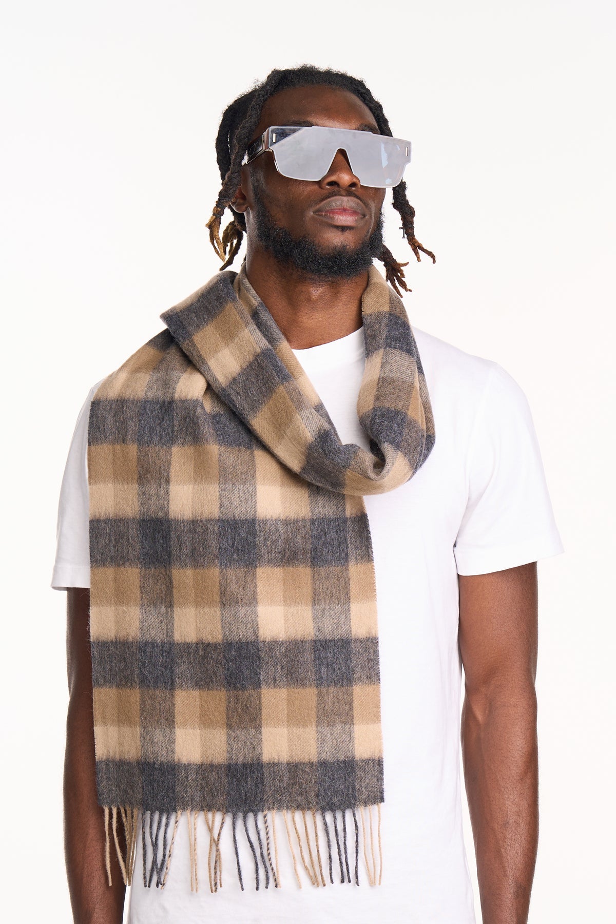 100% Pure Cashmere Scarf Design Brown Check