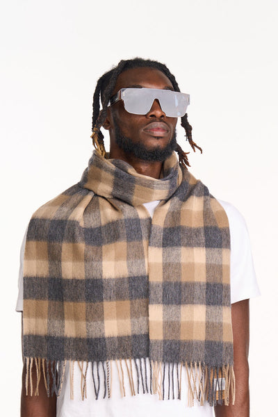 100% Pure Cashmere Scarf Design Brown Check