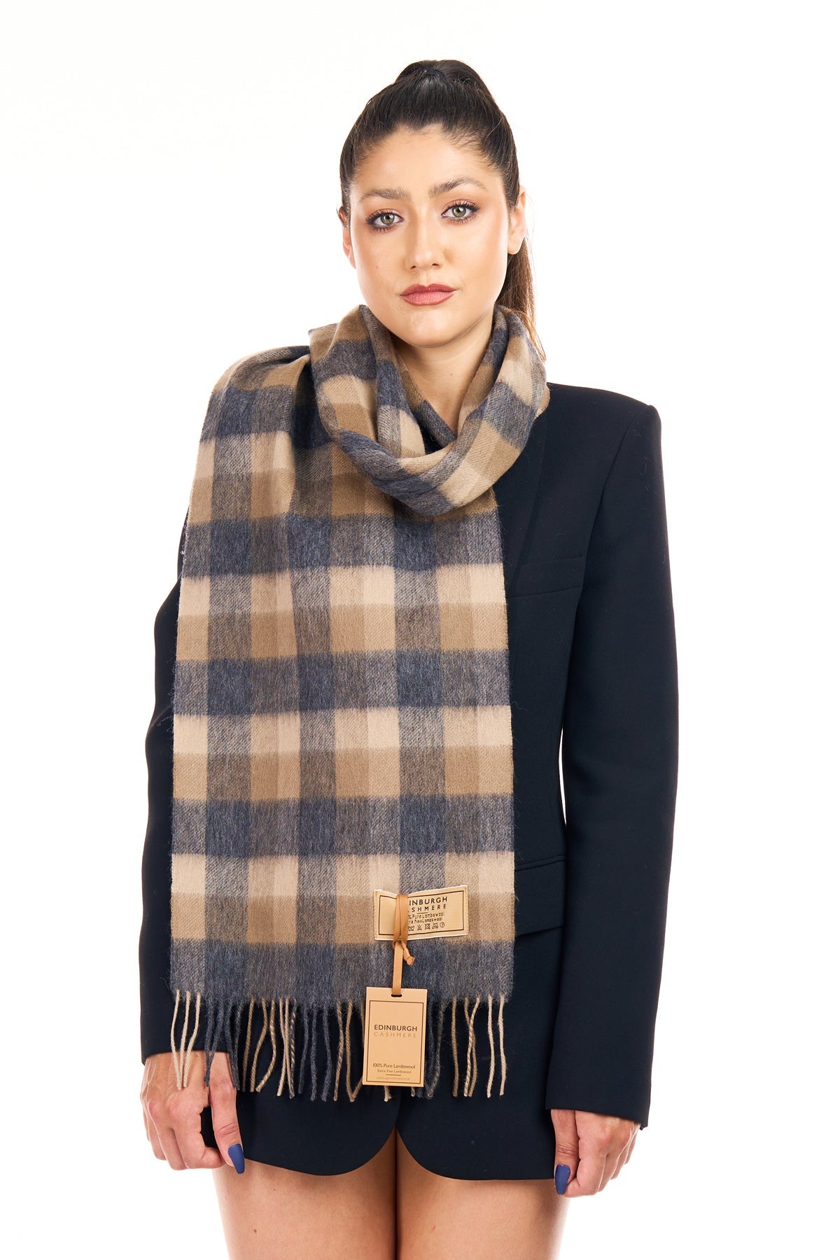 100% Pure Cashmere Scarf Design Brown Check