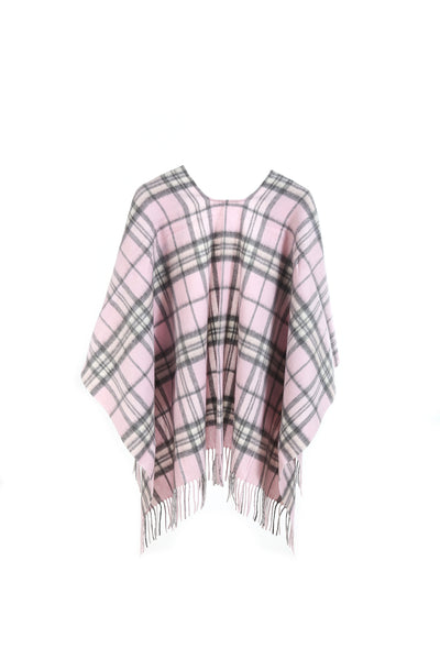 Cape Scottish Design Pink Tartan Poncho 100% Pure Lambs wool