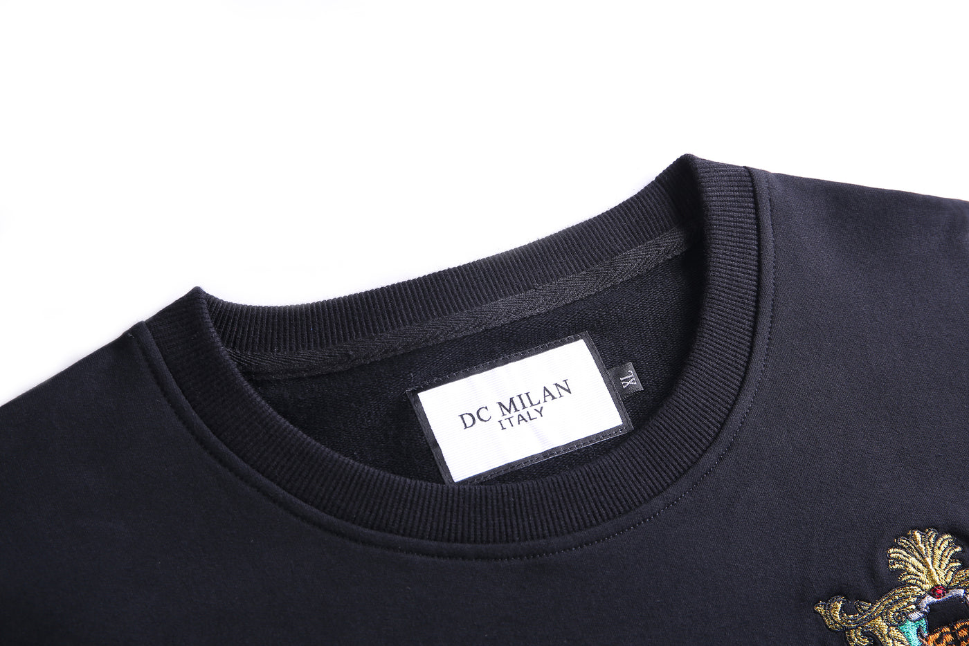Embroidery Black Cotton Sweatshirt With Small Logo