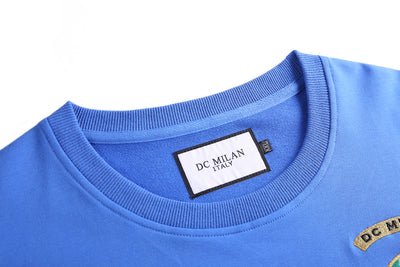 Embroidery Blue Cotton Sweatshirt With Small Logo