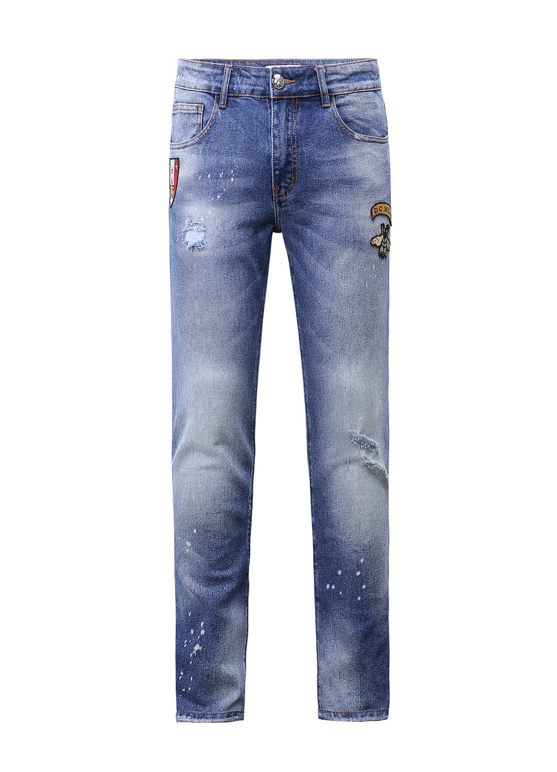 Light Blue Slim-Fit Jeans With 2 Logos