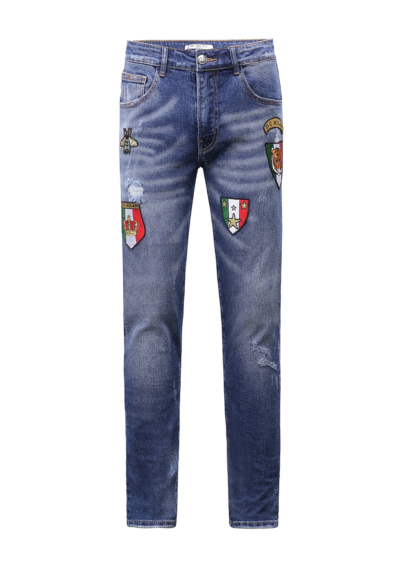 Medium Blue Slim-Fit Jeans With 4 Logos