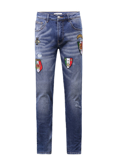 Medium Blue Slim-Fit Jeans With 4 Logos