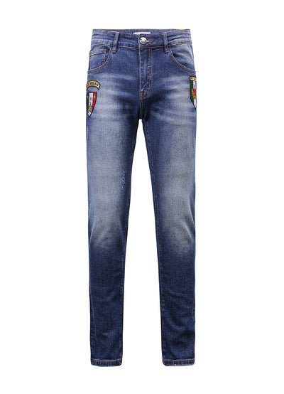 Medium Blue Slim-Fit Jeans With 2 Logos