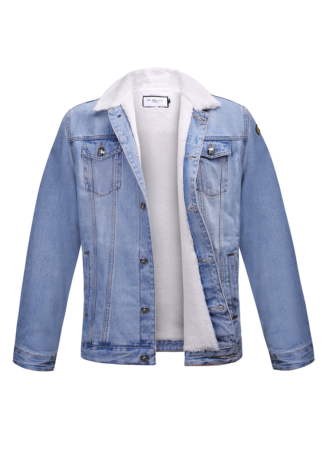 Embroidered Light Blue Denim Jacket With Faux Fur