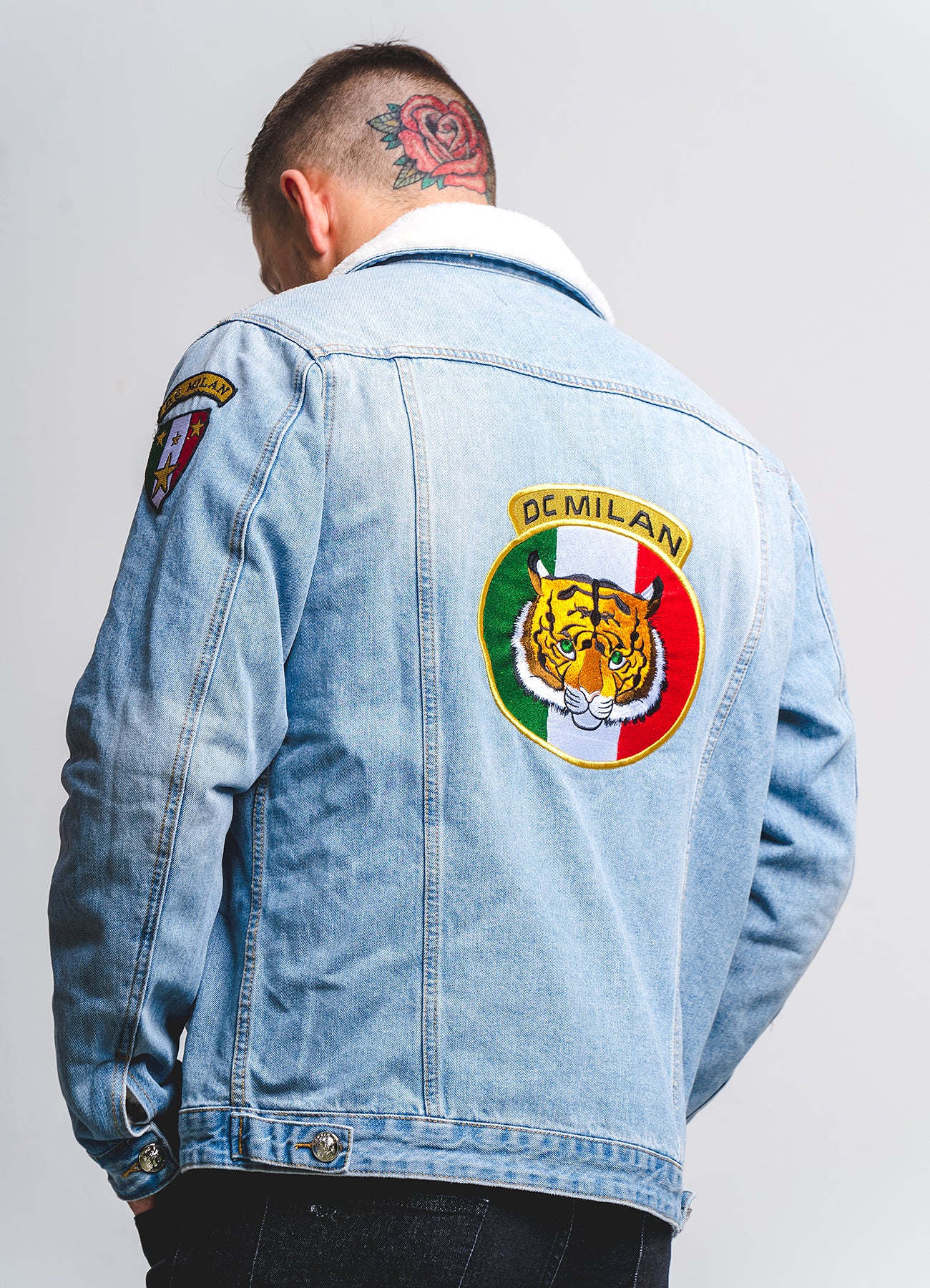 Embroidered Light Blue Denim Jacket With Faux Fur