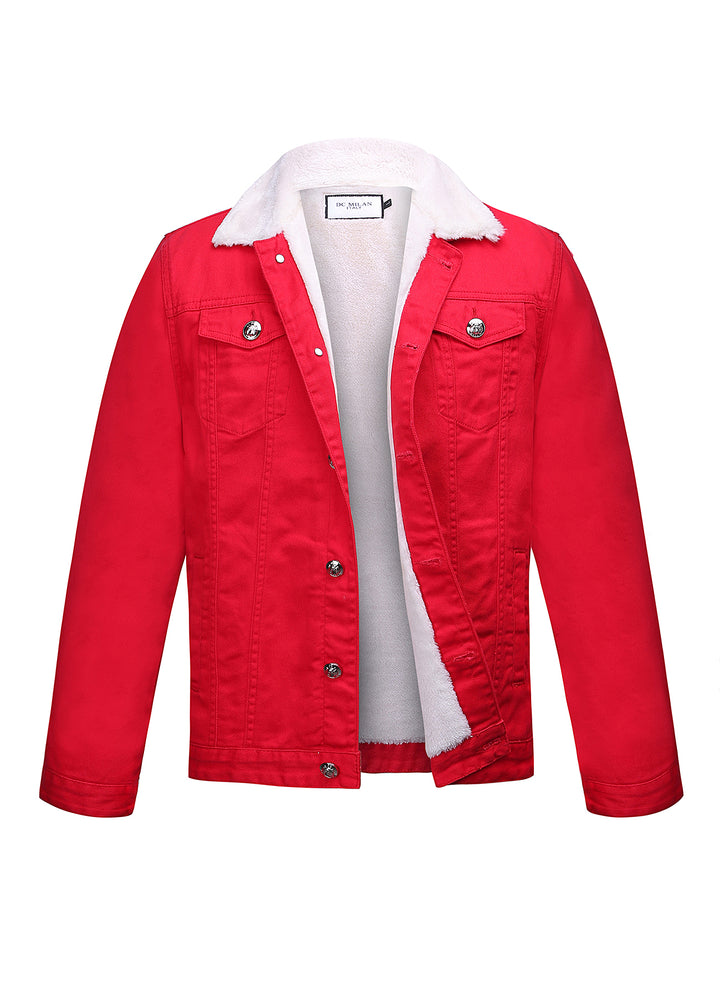 Embroidered Red Denim Jacket With Faux Fur – Edinburgh Cashmere