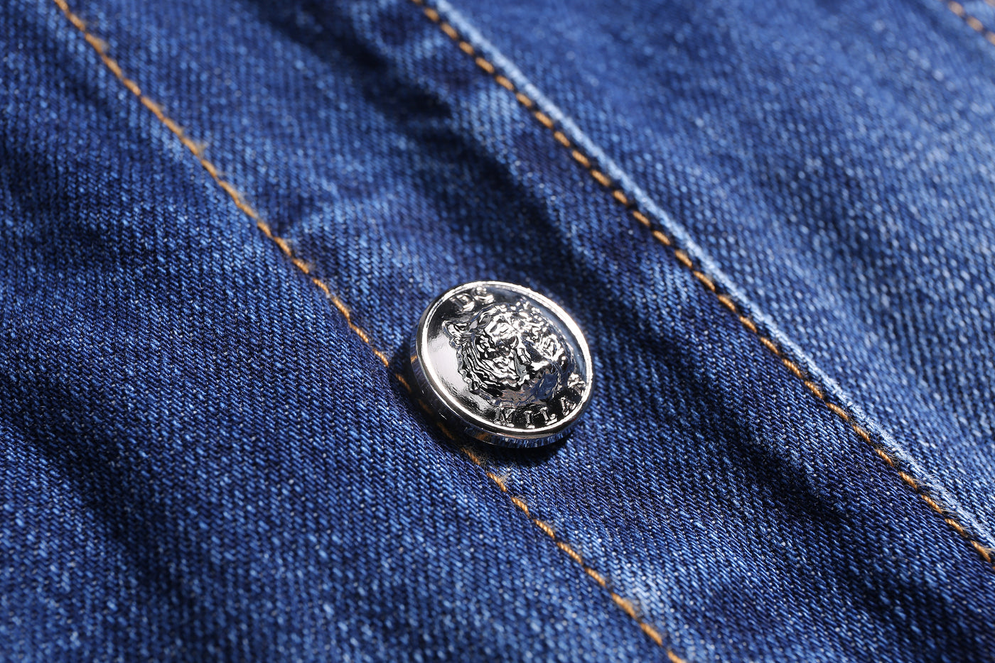 Embroidered Dark Blue Denim Jacket With Faux Fur