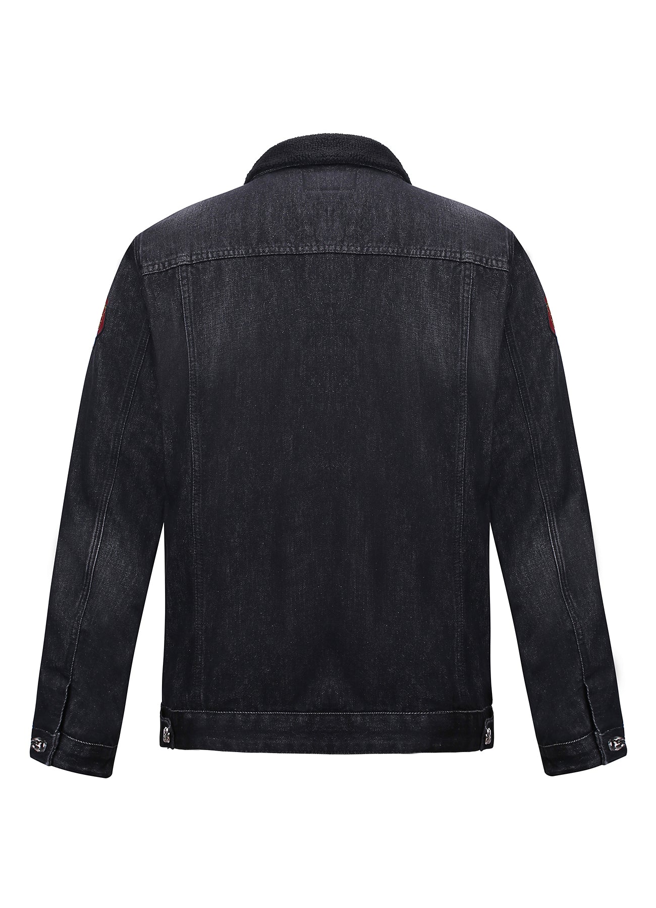 Embroidered Black Denim Jacket With Faux Fur