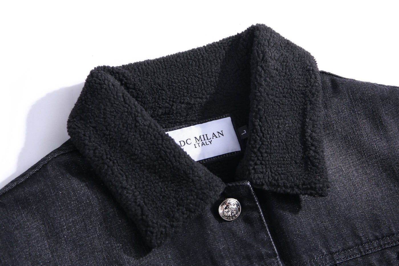 Embroidered Black Denim Jacket With Faux Fur